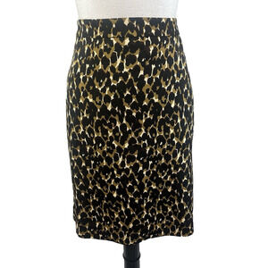 Ann Taylor Skirt size 10 Petite Brown Black Cheetah Silk Stretch Straight Knee